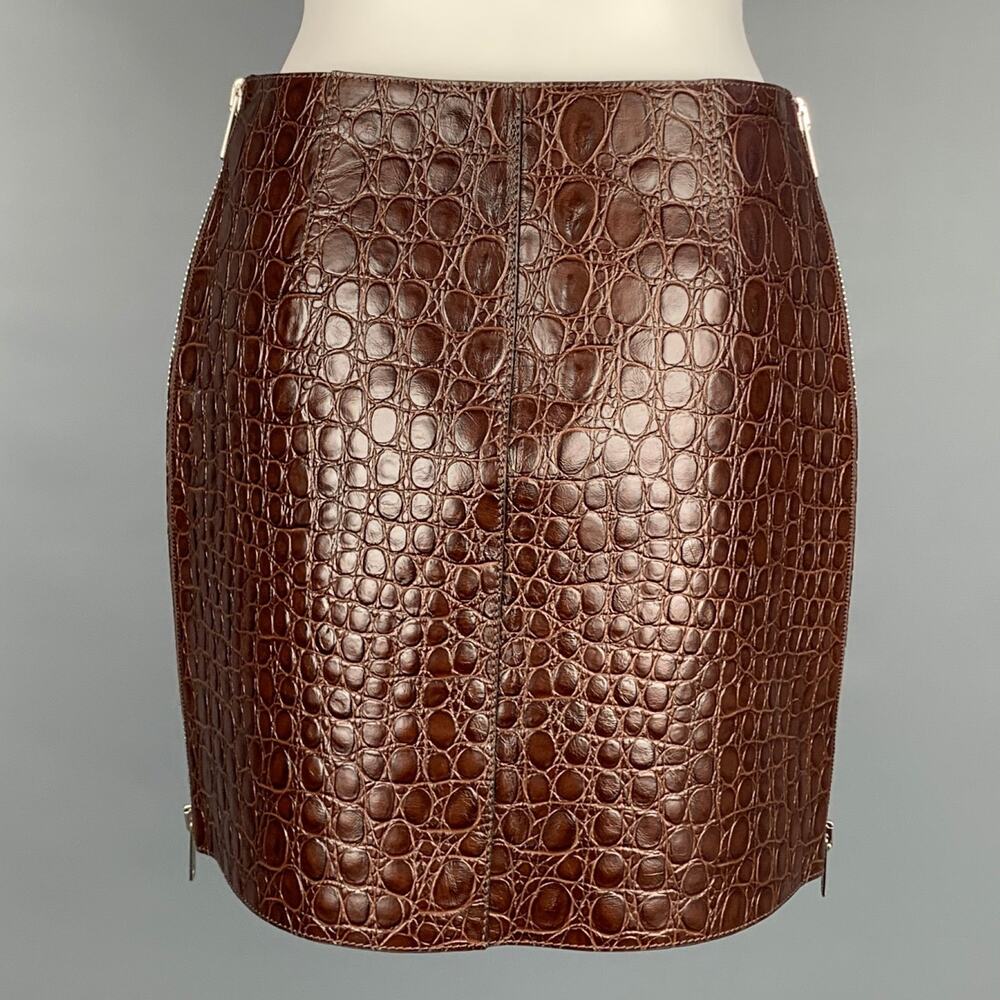 GIVENCHY SS 2021 Size 4 Brown Crocodile Effect Vintage Leather Mini Skirt - Picture 4 of 7